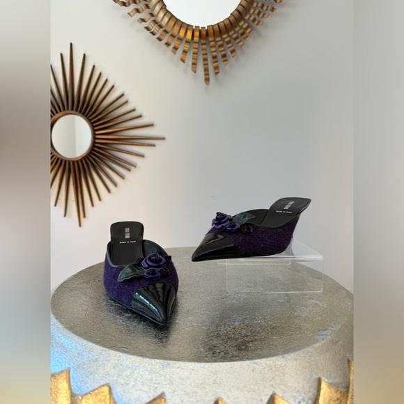 MIU MIU - Purple Rose Tweed Pointed Toe Mules - Picture 4 of 6